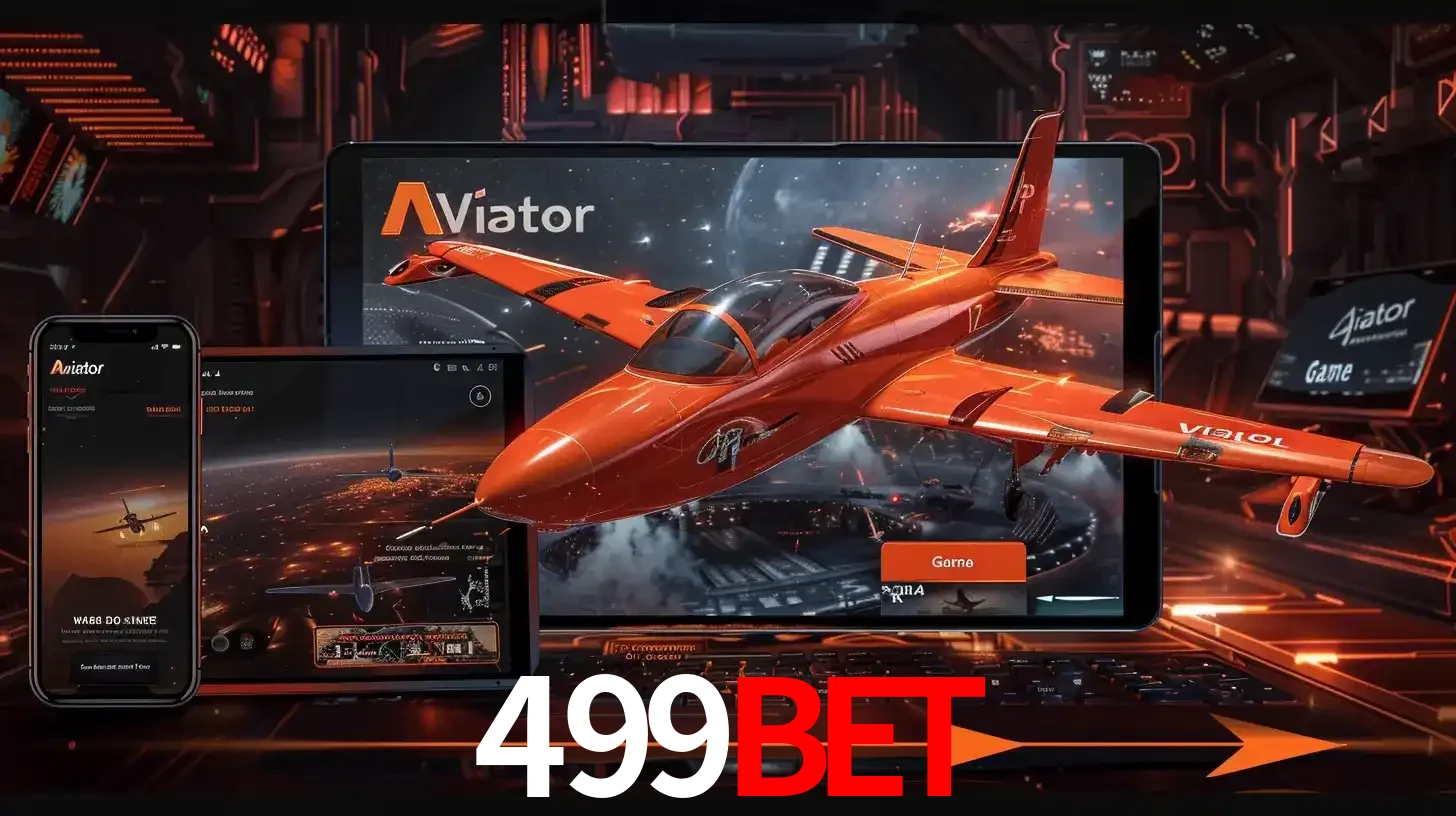 Apresentação tecnológica do jogo Aviator com um avião saindo da tela de um tablet, demonstrando a experiência imersiva em múltiplos dispositivos no 499bet.