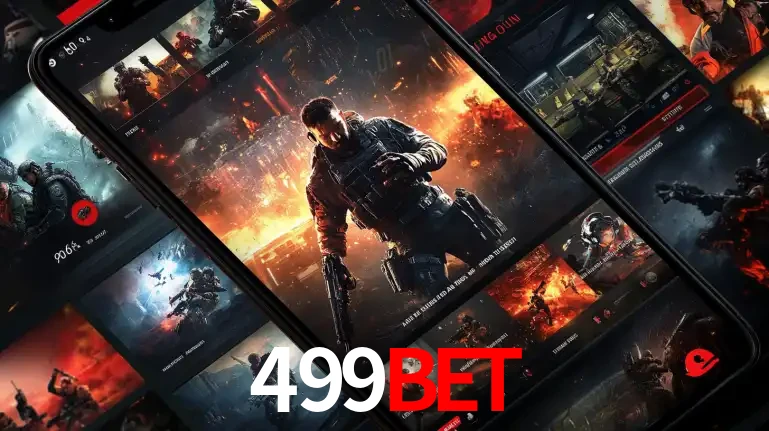 Tela de um celular exibindo uma galeria de jogos de tiro com temática militar, mostrando a variedade de e-sports disponíveis para apostas na plataforma de entretenimento 499bet.