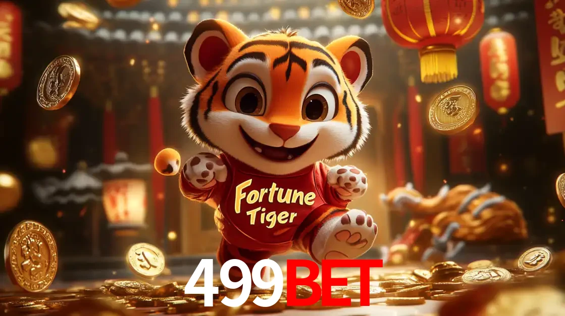 O alegre personagem do Fortune Tiger correndo sobre um caminho de moedas de ouro, simbolizando os grandes prêmios e a diversão do popular jogo de slot do 499bet.