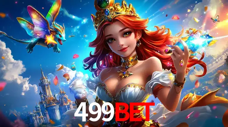 A princesa de um reino de fantasia mágico, com seu pequeno dragão, apresentando um mundo de prêmios encantados nos jogos de caça-níqueis do cassino 499bet.